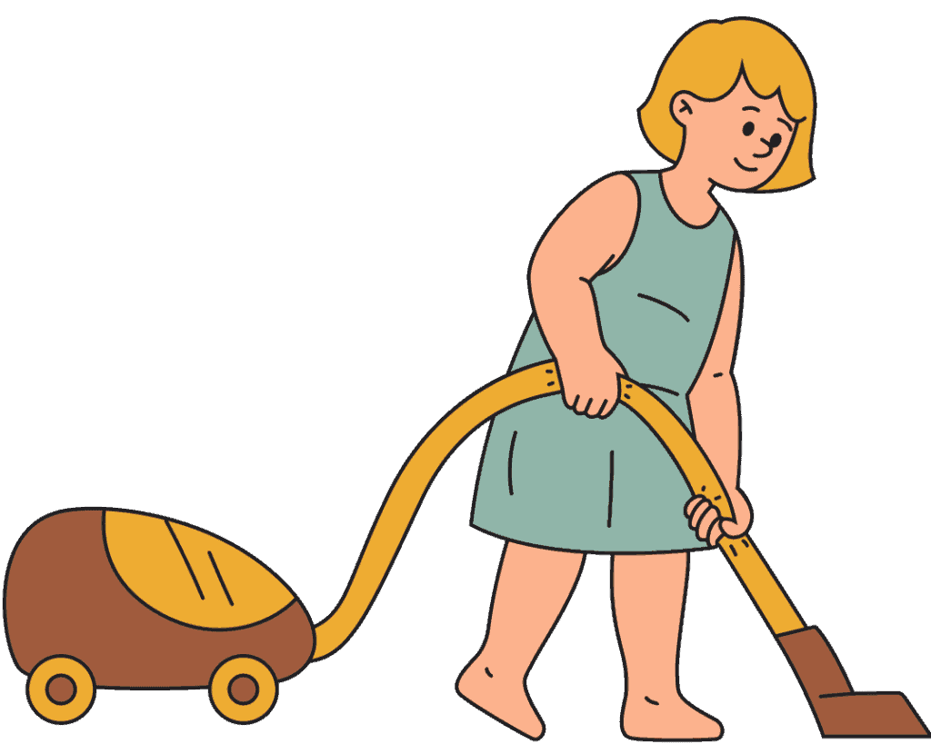 Cartoon illustration of woman vacuuming 