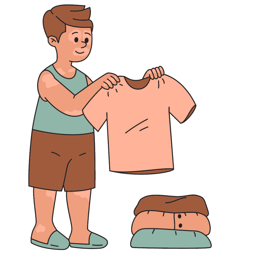 Cartoon illustration of man folding clothes

